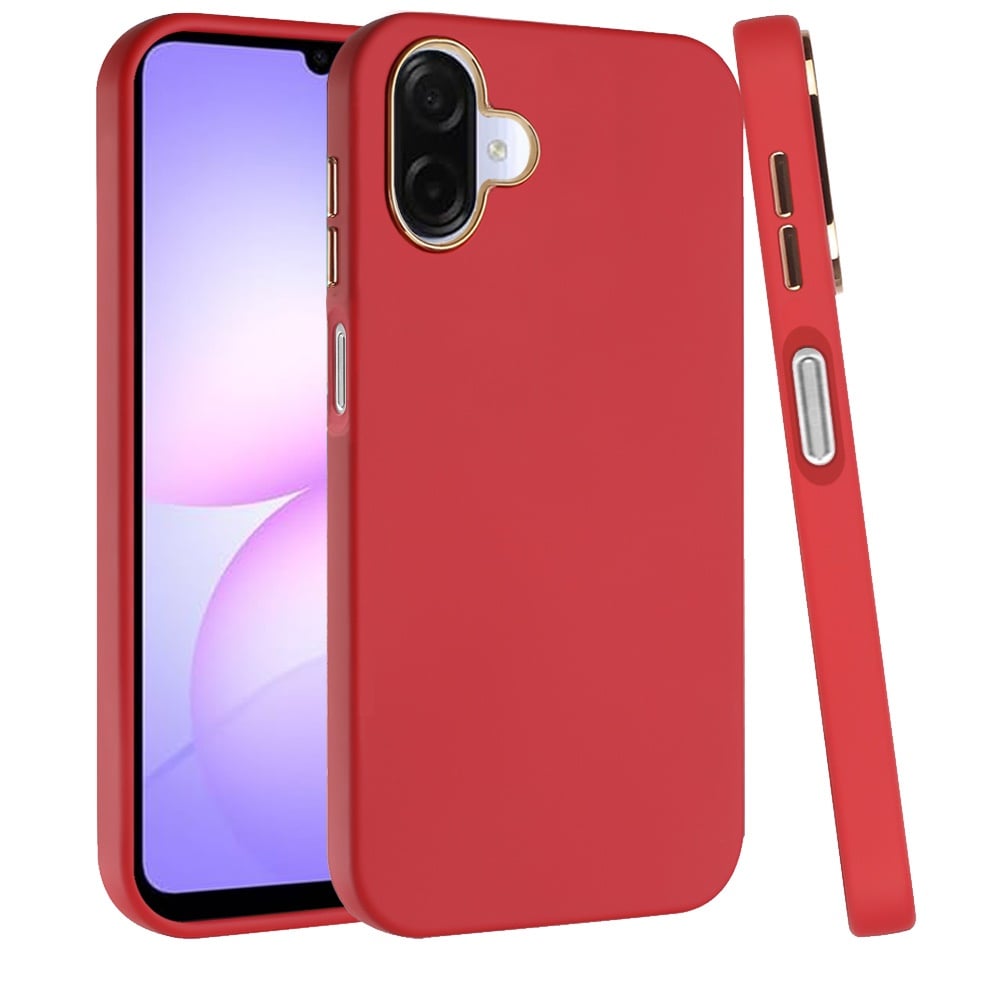 For Samsung Galaxy A07 Slim Classic Hybrid Around Rubber Gummy Gel Slick Hard PC Silicone TPU Chromed Button Case Cover