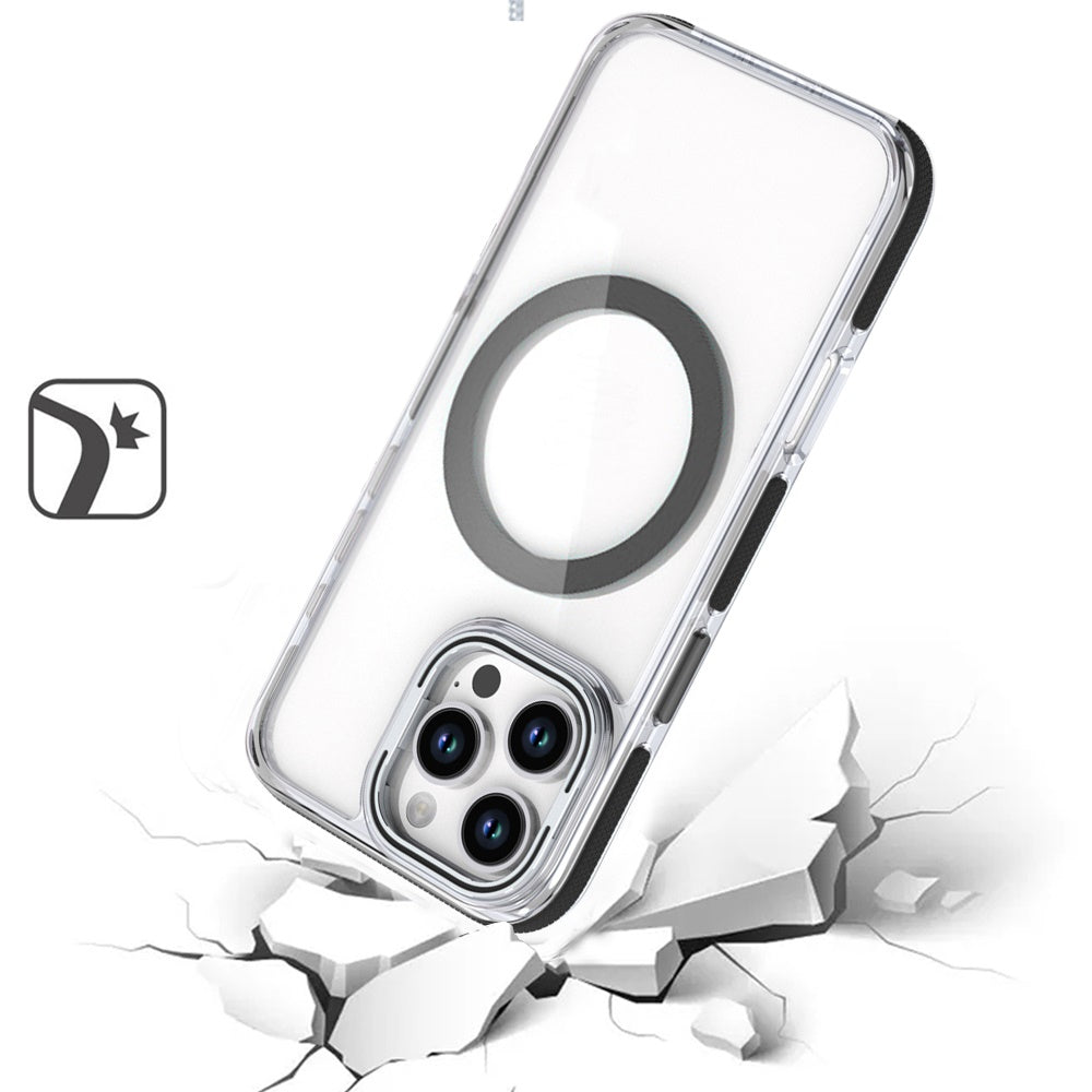 For Apple iPhone 17 Pro Hybrid Clear Back Case with Invisible Camera Bracket Stand, MagSafe Magnetic Circle, Shockproof Color Frame Case Cover Black