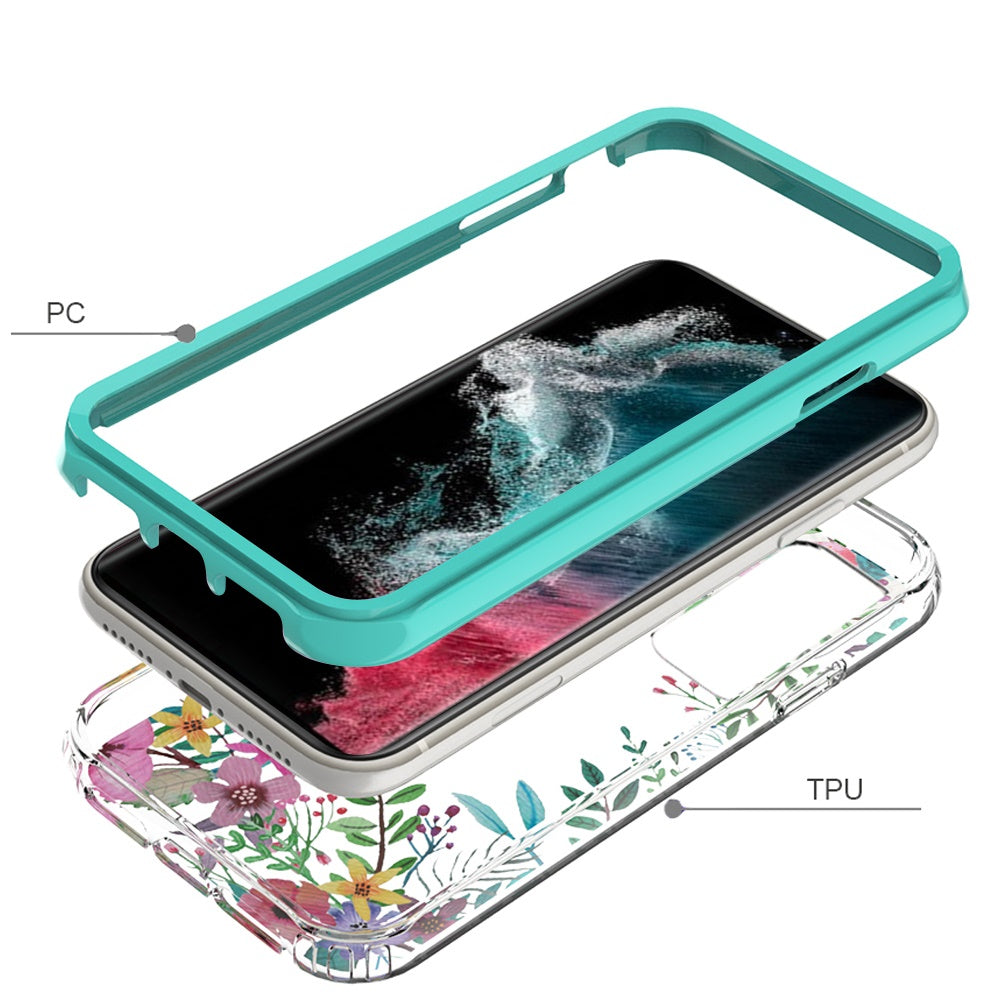 For Samsung Galaxy S23+ / S23 Plus Beautiful Design Hybrid Shockproof Protection Durable Grip Stylish Finish Hrad PC + TPU Case Cover Teal Chevron