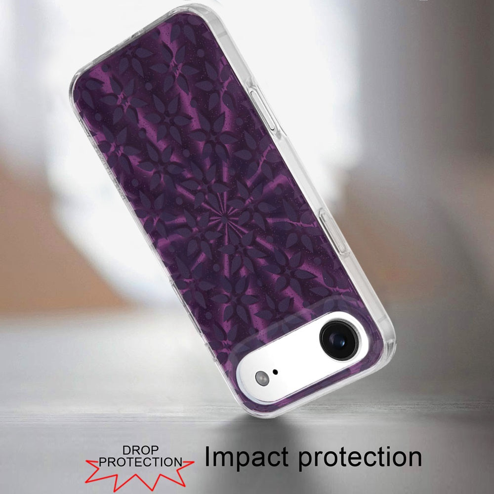 For Apple iPhone 17 Pro Max Stylish Pattern Fashion IMD Printed Design TPU Double Layer Slim Shockproof with Magnetic Back Case Cover Flowers Mandala Purple