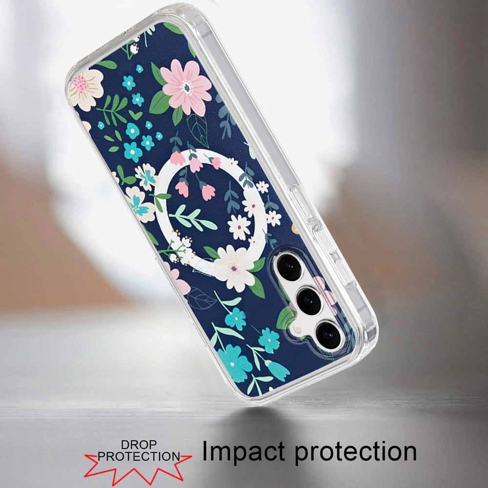 For Samsung Galaxy S25 /S24 Cute Fashion Pattern Design, Durable Shockproof Slim TPU Hard Back, MagSafe Compatible Case Cover Nightly Floral