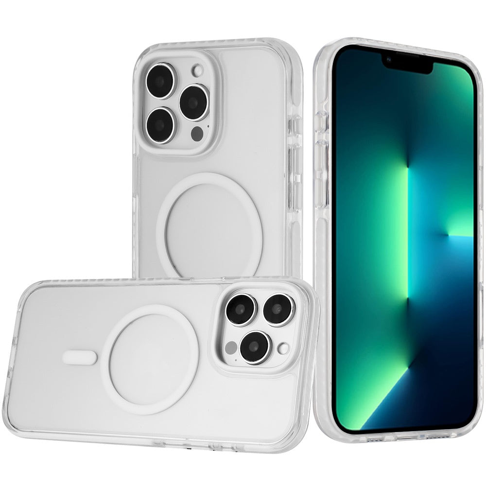For Apple iPhone 14 /13 Transparent Hybrid with Color-Matched Magnetic Circle, Rubber TPU Frame Hard PC Shockproof Case Cover