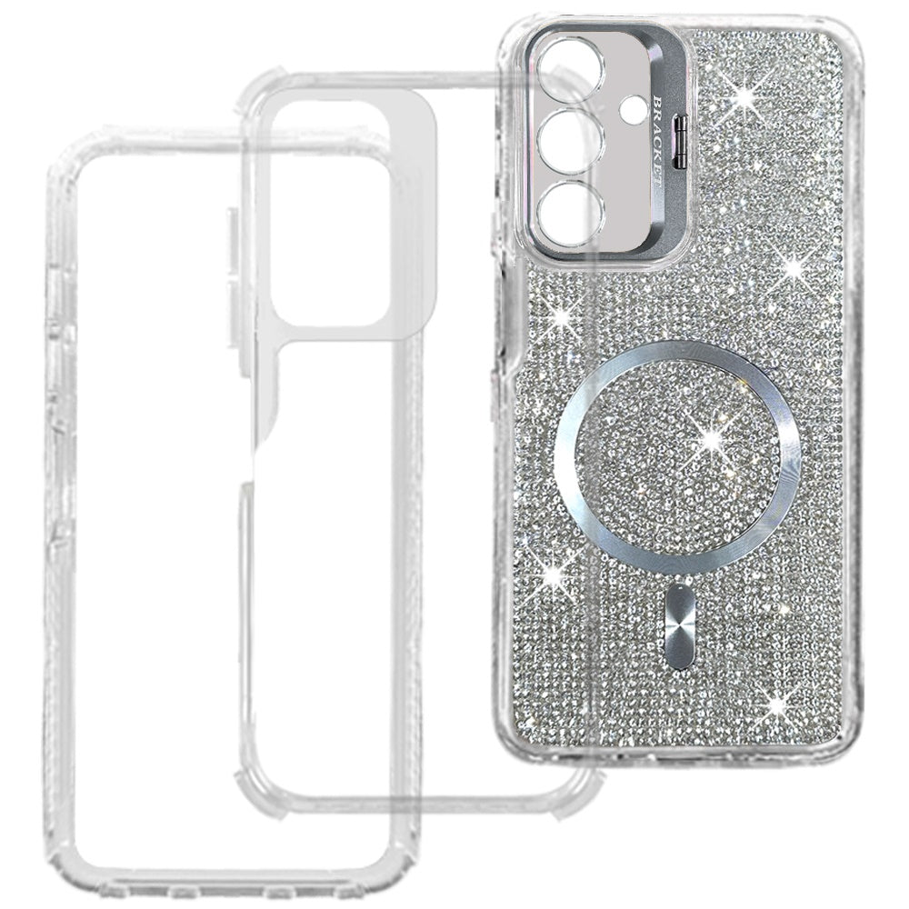 Phone Case for Galaxy A17 5G Luxury Glitter Magnetic Hybrid with Camera Stand Dual Layer Shockproof Sparkle Dot Pattern Clear Edges Cover