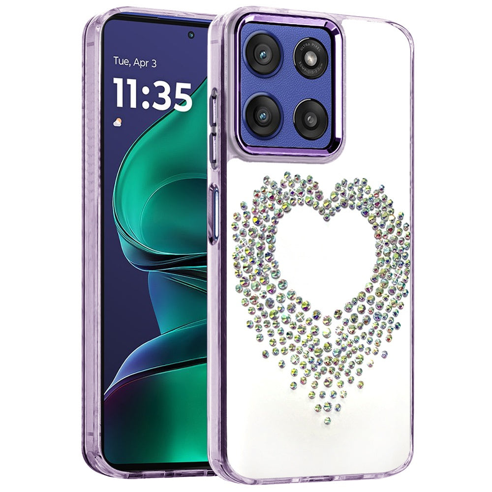 For Motorola Moto G 5G 2026/2025 Angel Hearts Bling Glitter Diamond Hybrid TPU Cover, Colorful Frame Shockproof Protective Back Case Cover Purple