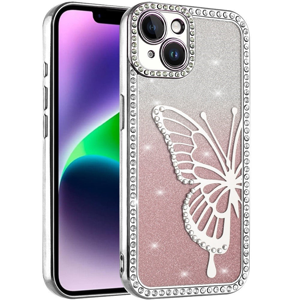 For Apple iPhone 12 /12 Pro Butterfly Glitter Diamond Shimmer Hybrid Slim & Stylish Electroplated Sparkly Bling Shockproof TPU Protective Case Cover