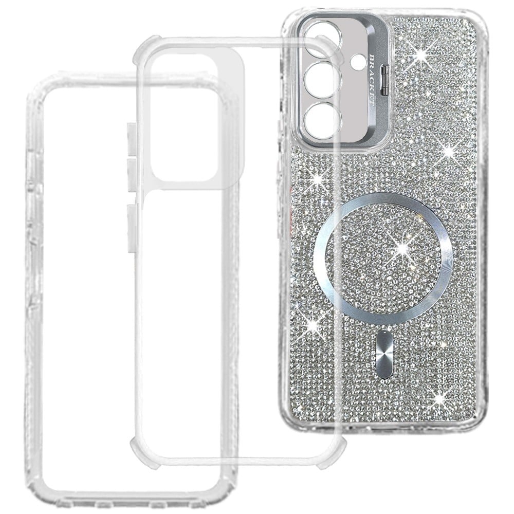 Phone Case for Samsung Galaxy A27 Luxury Glitter Magnetic Hybrid with Camera Stand Dual Layer Shockproof Sparkle Dot Pattern Clear Edges Cover