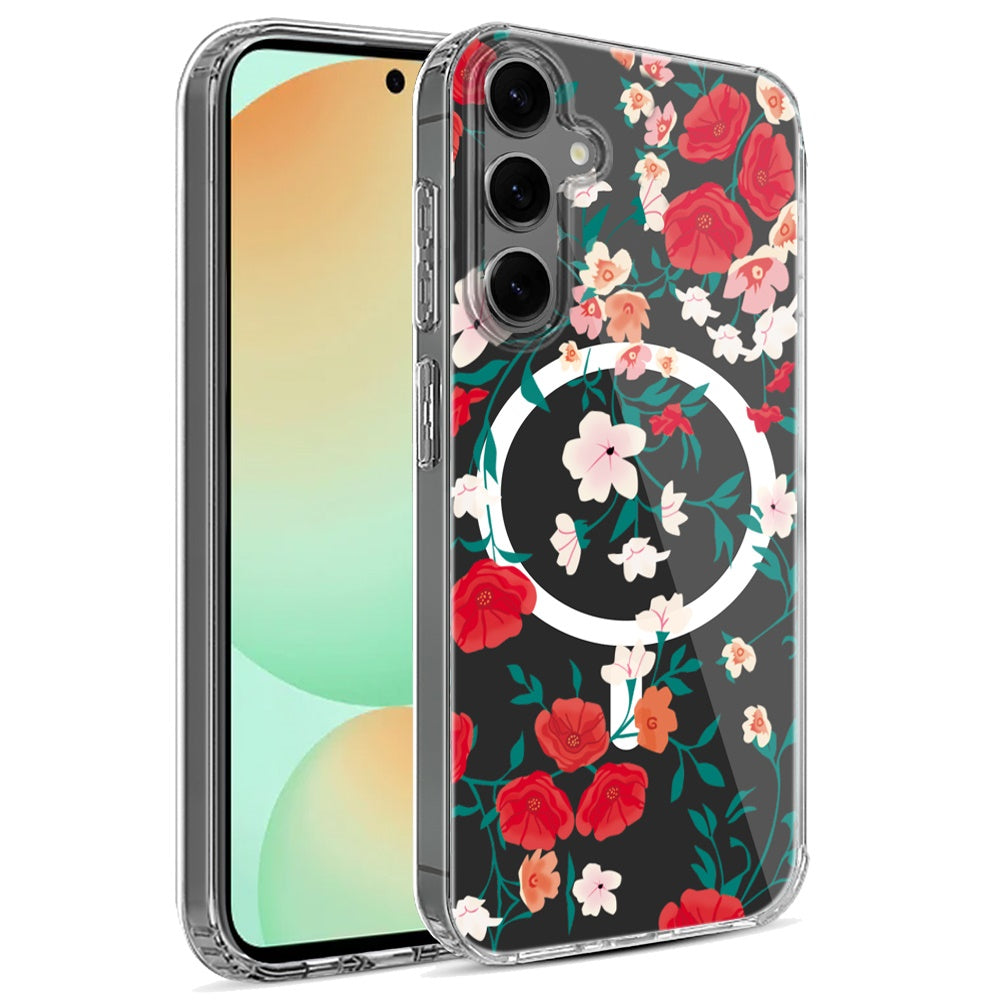 For Samsung Galaxy S24 FE /Fan Edition Hybrid Flower Design Stylish Fashion Thick Hard MagSafe Compatible Shockproof Case Cover