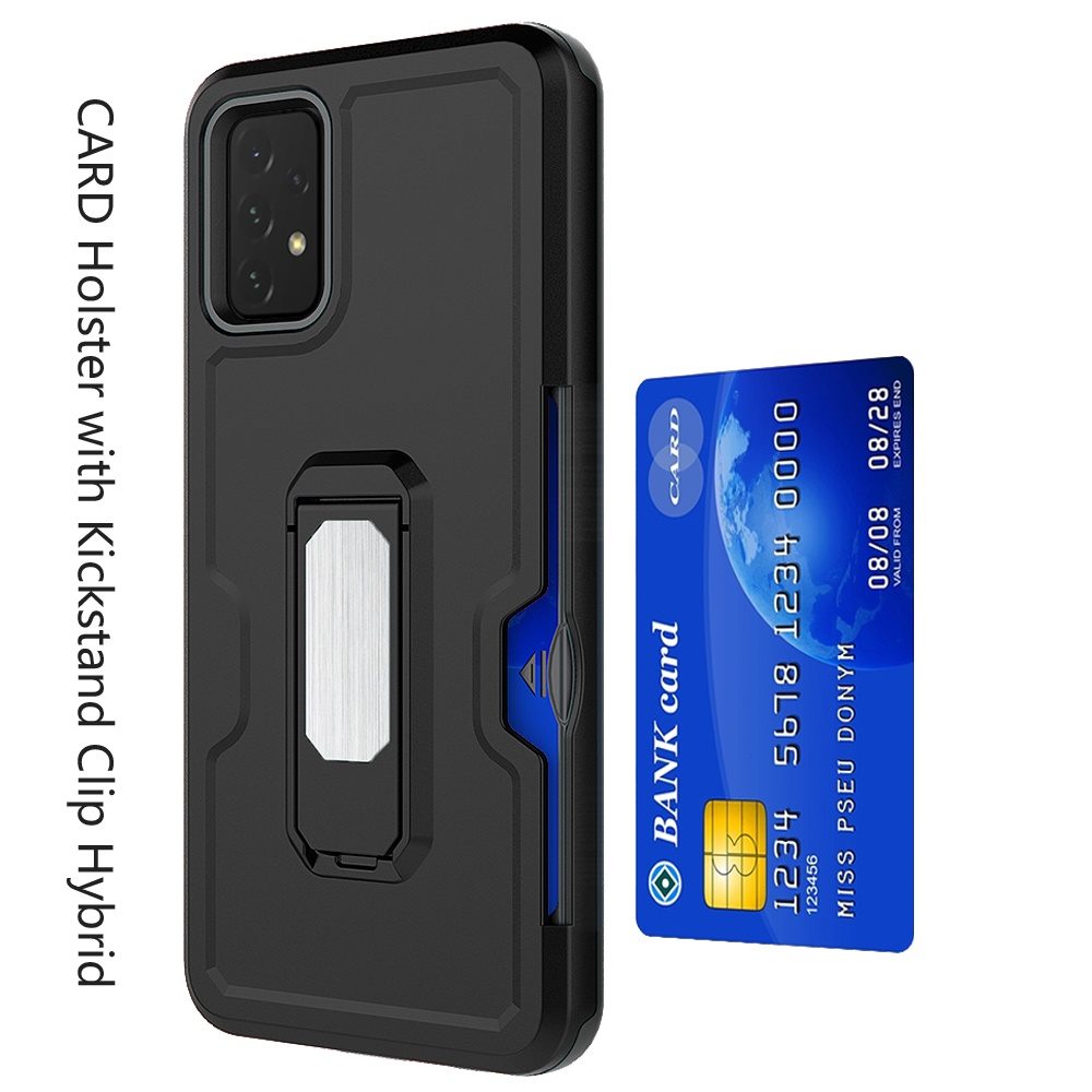 For Apple iPhone 16 Pro Max (6.9") Armor Shockproof Belt Clip Holster with Credit Card Holder, Kickstand Protective Full Body Heavy Duty Hybrid Case Cover Black