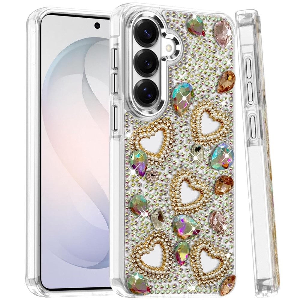 Phone Case for Samsung Galaxy S26 Luxury Crystal Heart Rhinestone Diamond Bling Shockproof Hybrid Glitter Protective Stylish Durable Grip Cover