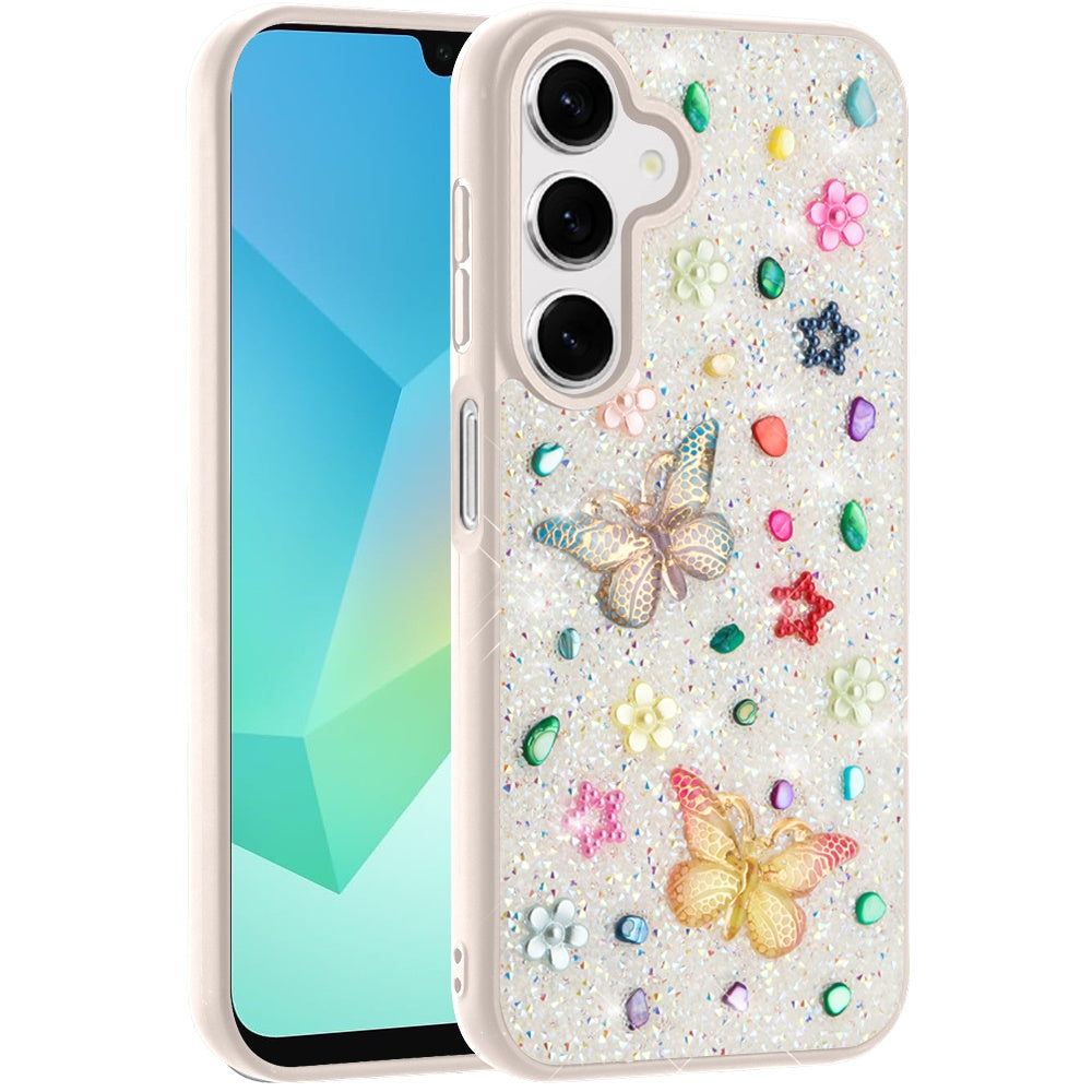 For Samsung Galaxy A16 5G Diamond Butterfly 3D Glitter Bling Design, Slim Hybrid Sparkle Protective Cover TPU for Women Girls Case Cover