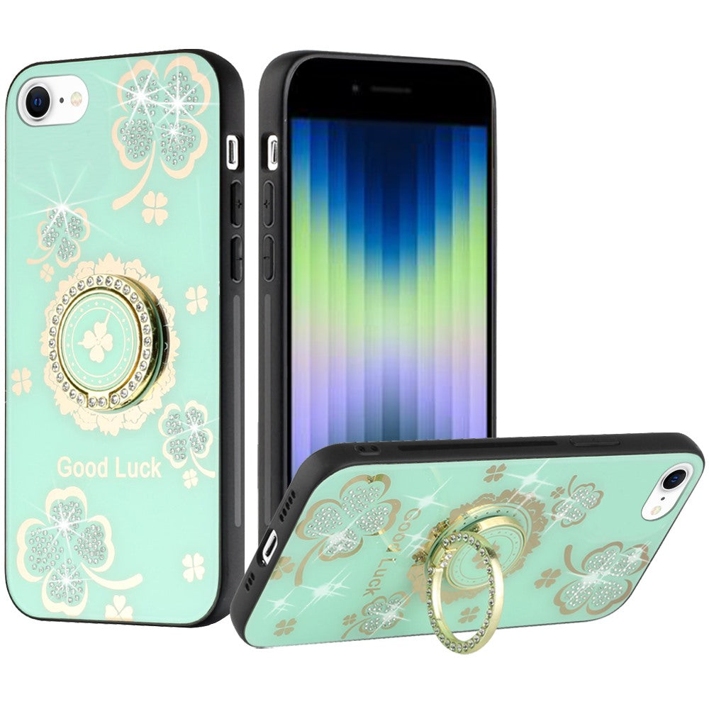 For Apple iPhone 11 Diamonds 3D Fashion Bling Sparkly Glitter Ornaments Engraving Hybrid with Ring Stand Case Cover