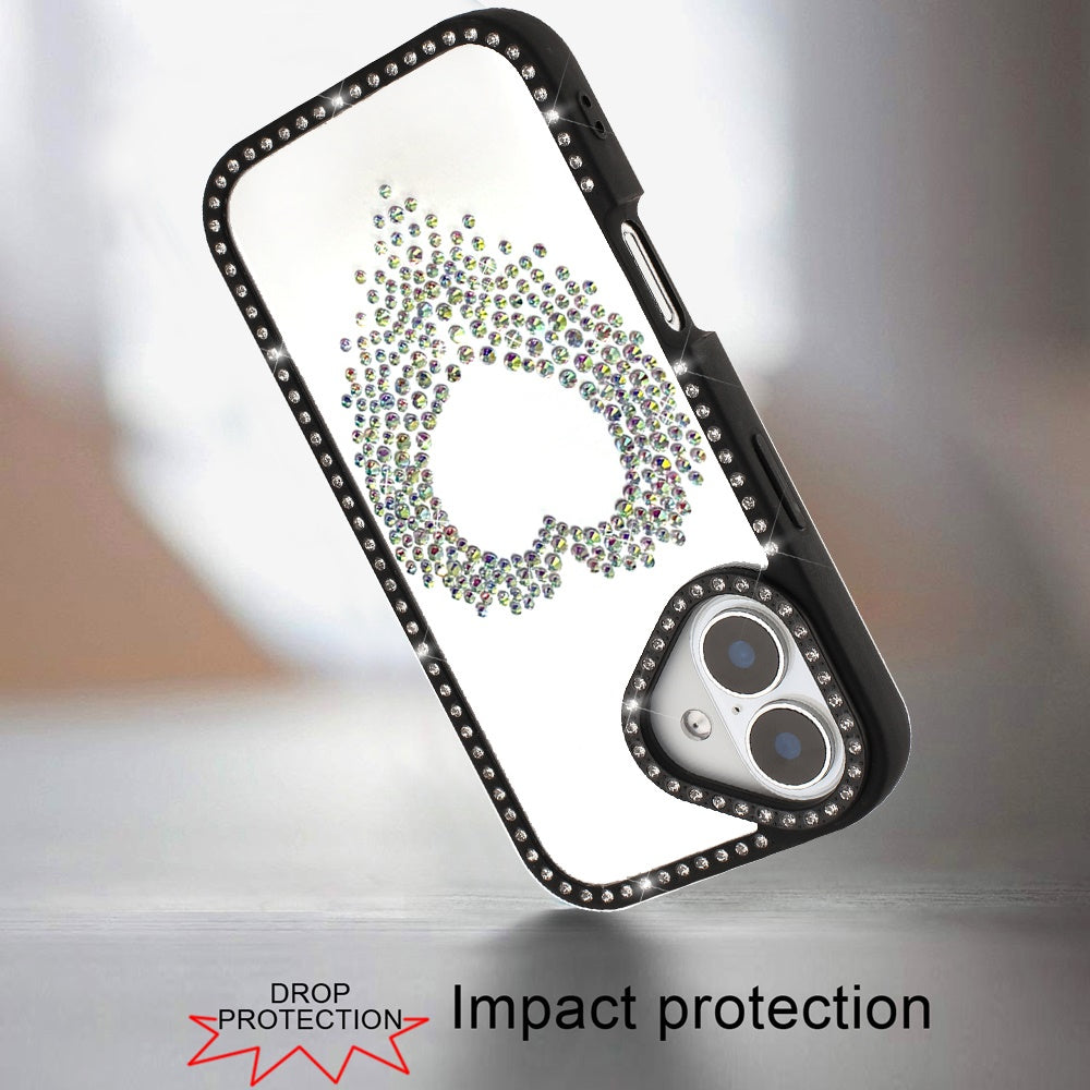 For Apple iPhone 17 Air (6.6") Angel Hearts Glitter Shimmer Diamond Edge Hybrid Drop Protection Shockproof Design Case Cover Black
