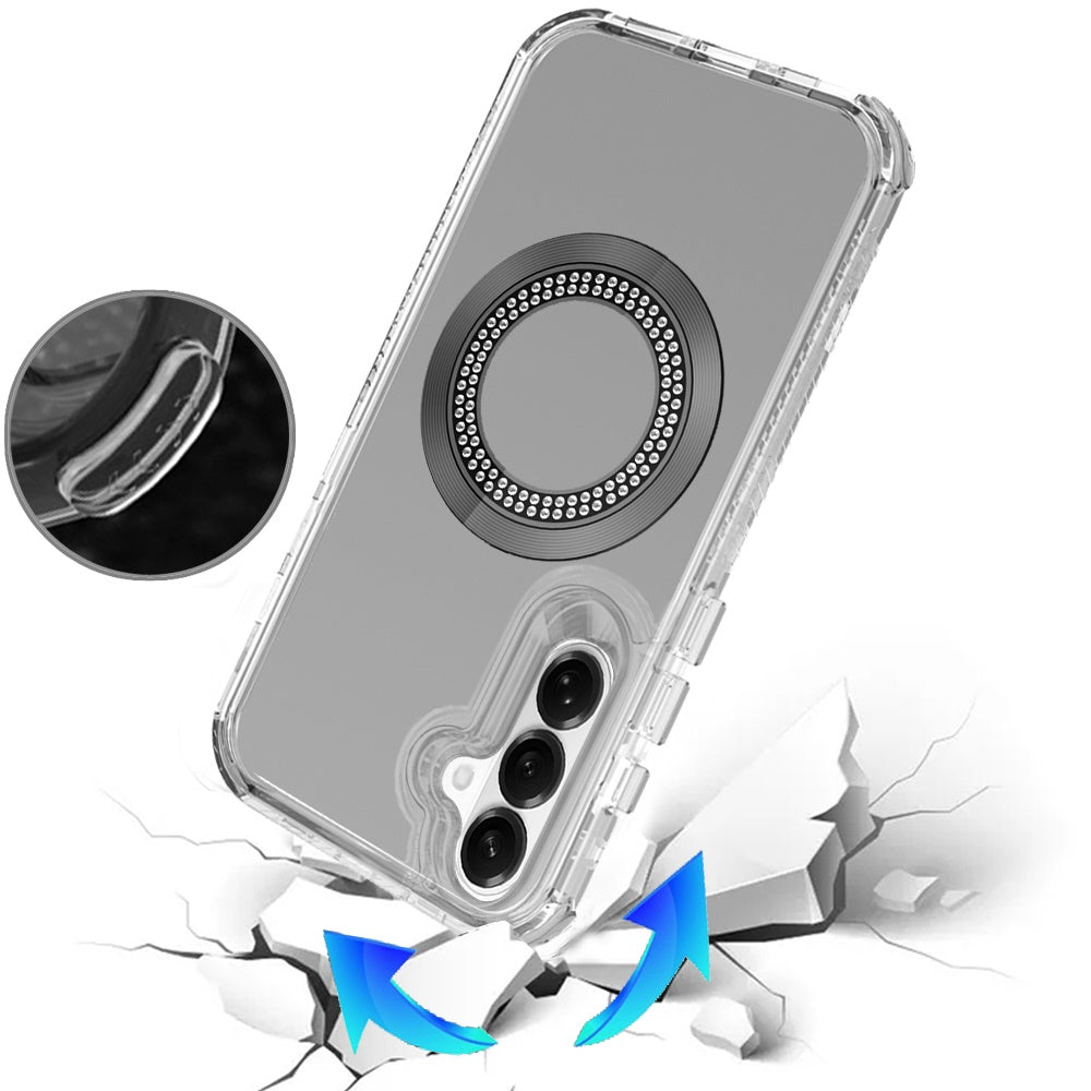 Phone Case for Samsung Galaxy S26 FE /Fan Edition Luxury Bling Rhinestone Glitter Magnetic Circle Frosted Hybrid Dual Layer TPU Tough Construction, Sparkling Finish Cover
