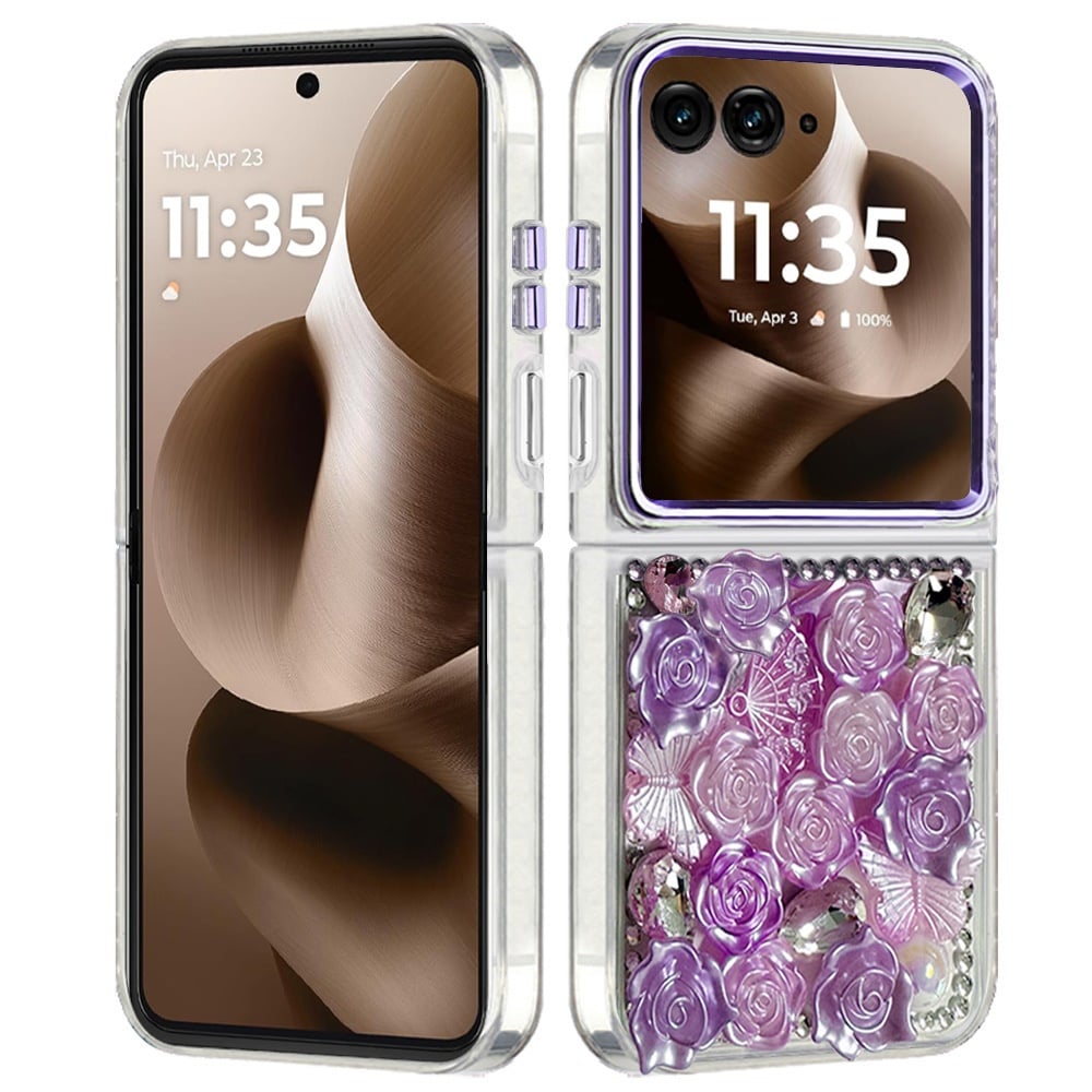 For Motorola Razr Ultra 2025 Muti-Color Floral Fashion Bling Crystal 3D Full Diamonds Stones Sparkle Rhinestone Glitter Hybrid Case Cover