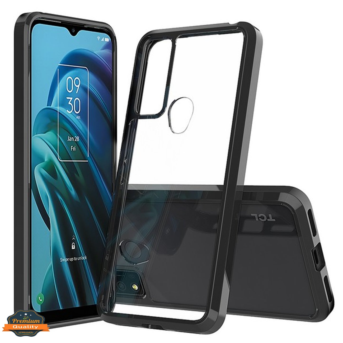 For TCL 30 XE 5G Crystal HD Clear Back Panel + TPU Bumper Frame Hybrid Thin Ultra Slim Hard Shockproof Defender Phone Case Cover