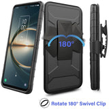 For AT&T Calypso Belt Clip Holster Dual Layer Shockproof with Clip On & Kickstand Heavy Duty Full Body 3in1 Hybrid Black Phone Case Cover