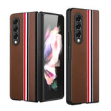 For Samsung Galaxy Z Fold 3 5G Fabric PU Leather Flip Hybrid Shockproof Hard PC Shell TPU Ultra Thin Slim Durable Protective Brown Phone Case Cover