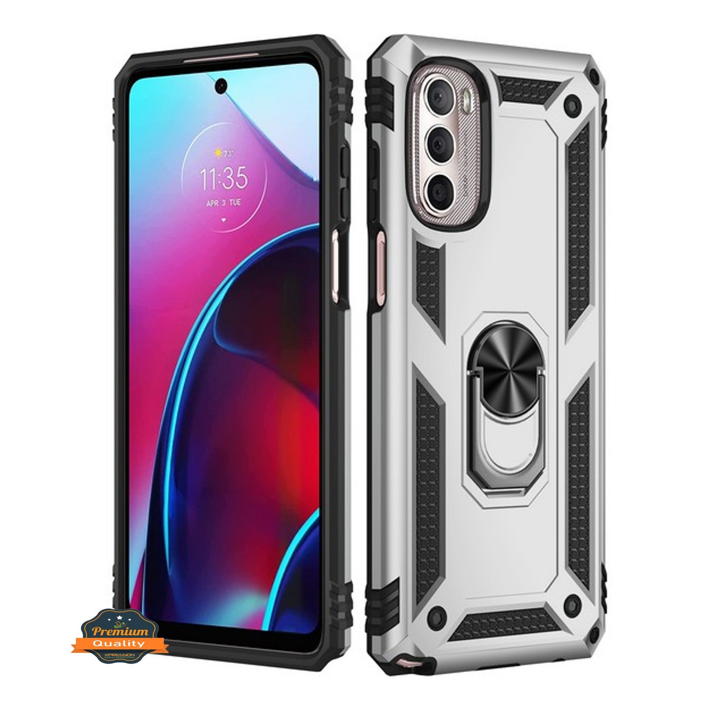 For Motorola Moto G Stylus 5G 2022 Shockproof Hybrid Dual Layer with Ring Stand Metal Kickstand Heavy Duty Armor Shell Phone Case Cover