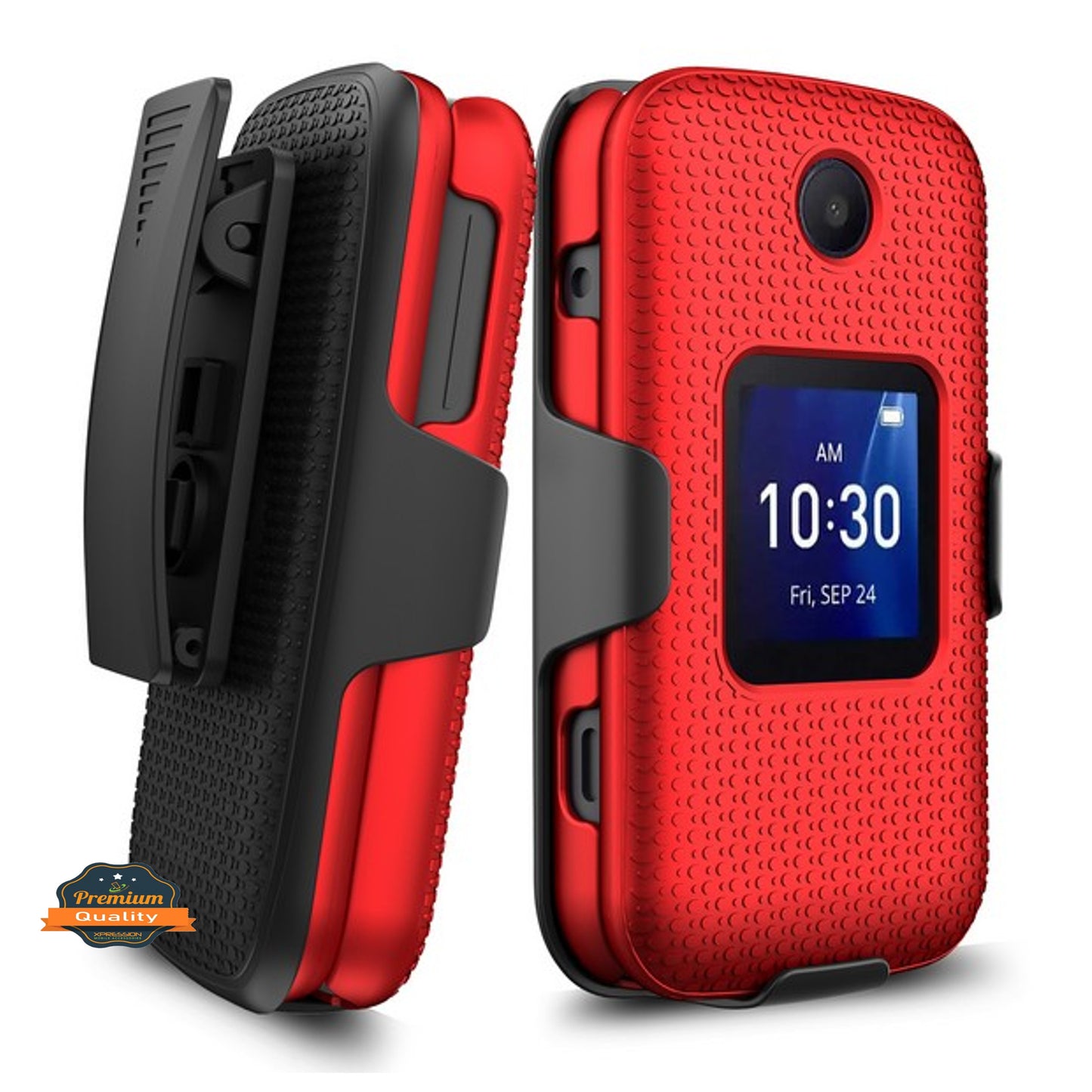 For TCL Flip Pro Hybrid Armor Holster with Swivel Belt Clip Heavy Duty 3 in 1 Defender Full Protective Shockproof Rugged Phone Case Cover