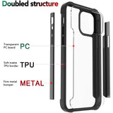 For Apple iPhone 13 Mini (5.4") Hybrid Aluminum Alloy Metal Clear Transparent Back PC TPU Bumper Shockproof  Phone Case Cover