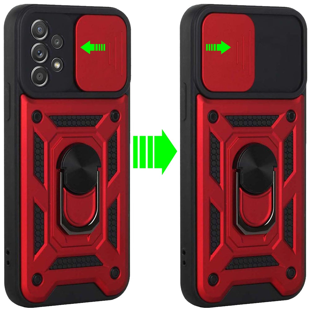 For Samsung Galaxy A33 5G Hybrid Cases with Slide Camera Lens Cover and Ring Holder Kickstand Rugged Dual Layer Heavy Duty Hard Phone Case Cover