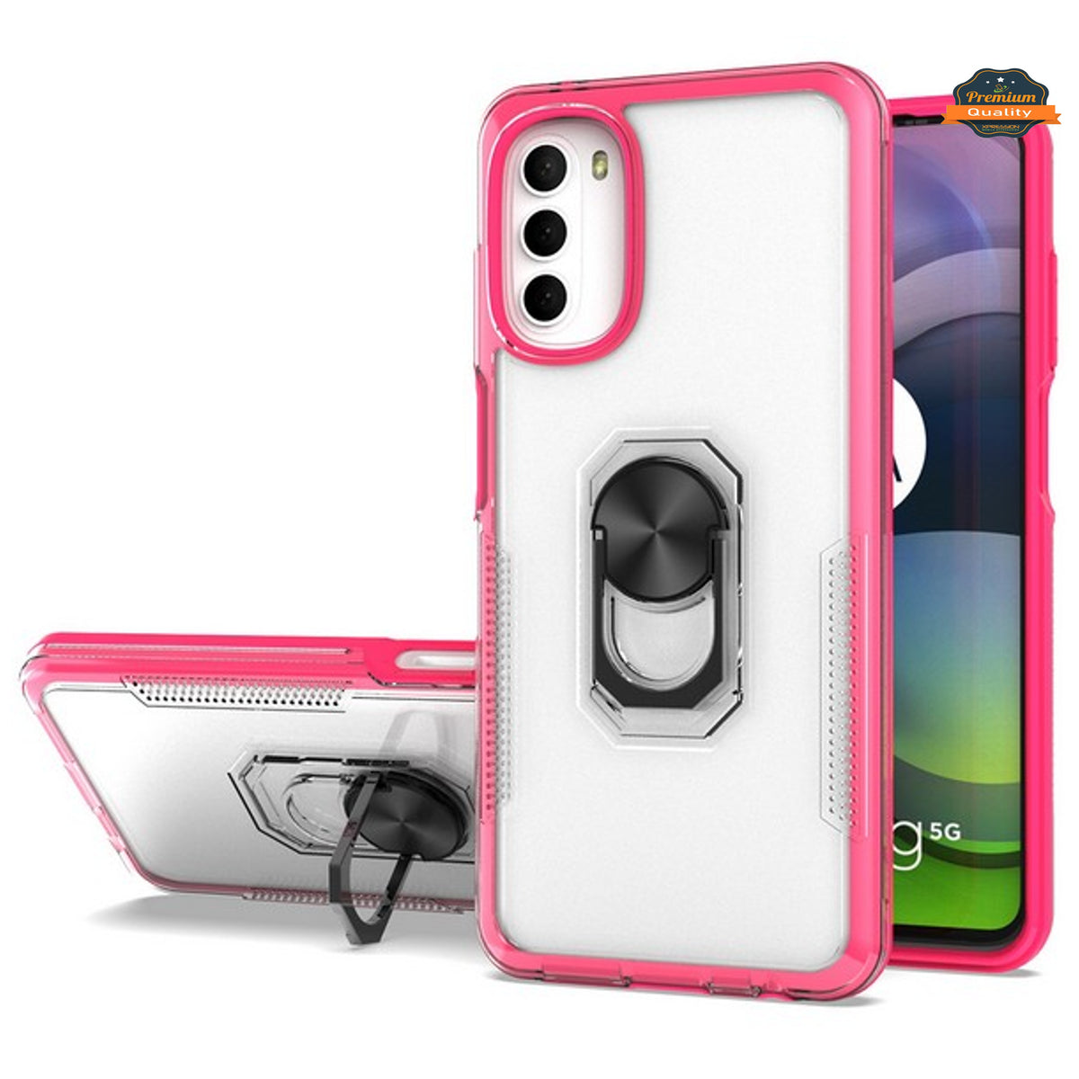 For Samsung Galaxy A23 5G Transparent Hybrid PC Magnetic Ring Stand (work with Car Mount) Detachable Frame Bumper Phone Case Cover
