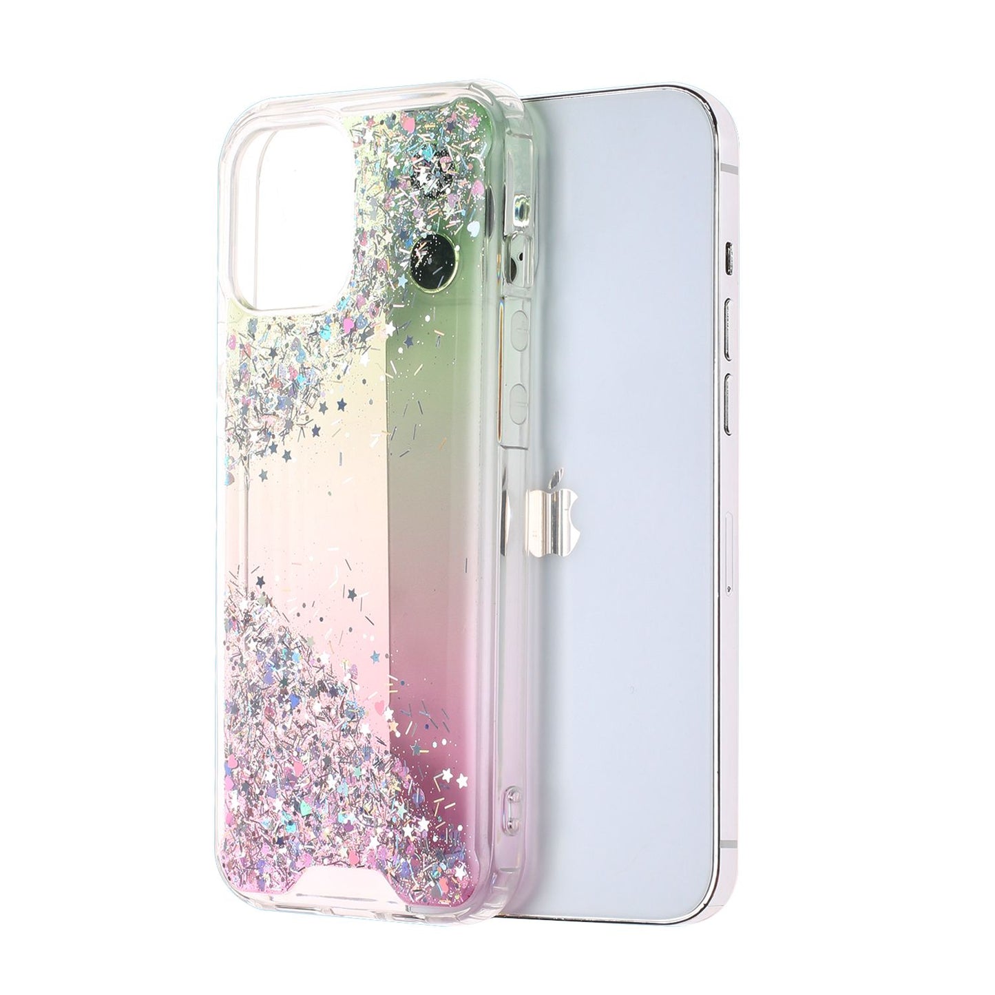 For Apple iPhone 13 Mini (5.4") Pattern Clear Design Transparent Glitter Bling Hybrid Plastic Hard Back TPU Rubber Armor Phone Case Cover