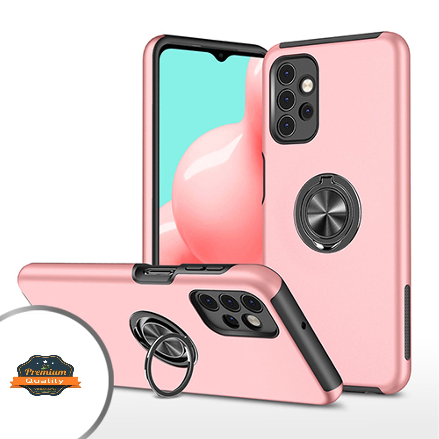 For Apple iPhone 14 (6.1") Rubber Hybrid 360° Ring Holder Stand Kickstand Fit Car Mount Shockproof Bumper Protection Phone Case Cover