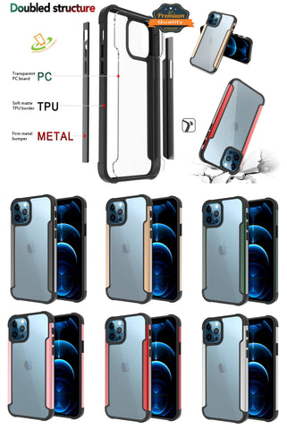 For Apple iPhone 13 Mini (5.4") Hybrid Aluminum Alloy Metal Clear Transparent Back PC TPU Bumper Shockproof  Phone Case Cover