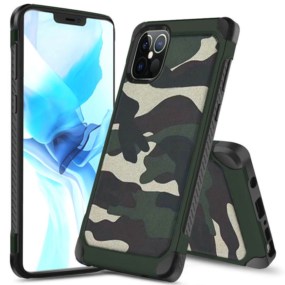 For Apple iPhone 13 (6.1") Shockproof Slim Hybrid Silicone Camouflage Camo Design Dual Layer Rubberized TPU Hard Shell Armor Phone Case Cover