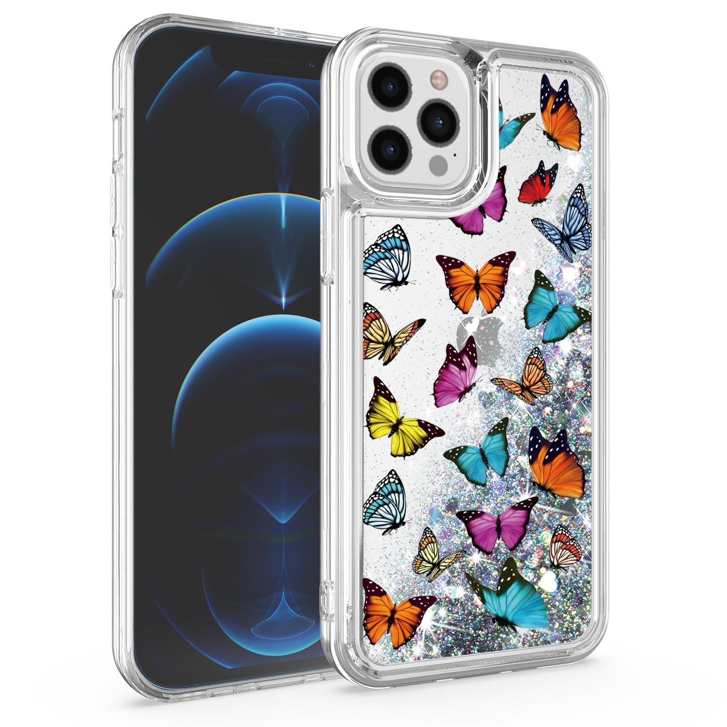 For Apple iPhone 14 Pro (6.1") Floral Design Quicksand Water Flowing Liquid Floating Sparkle Colorful Hybrid Phone Case Cover