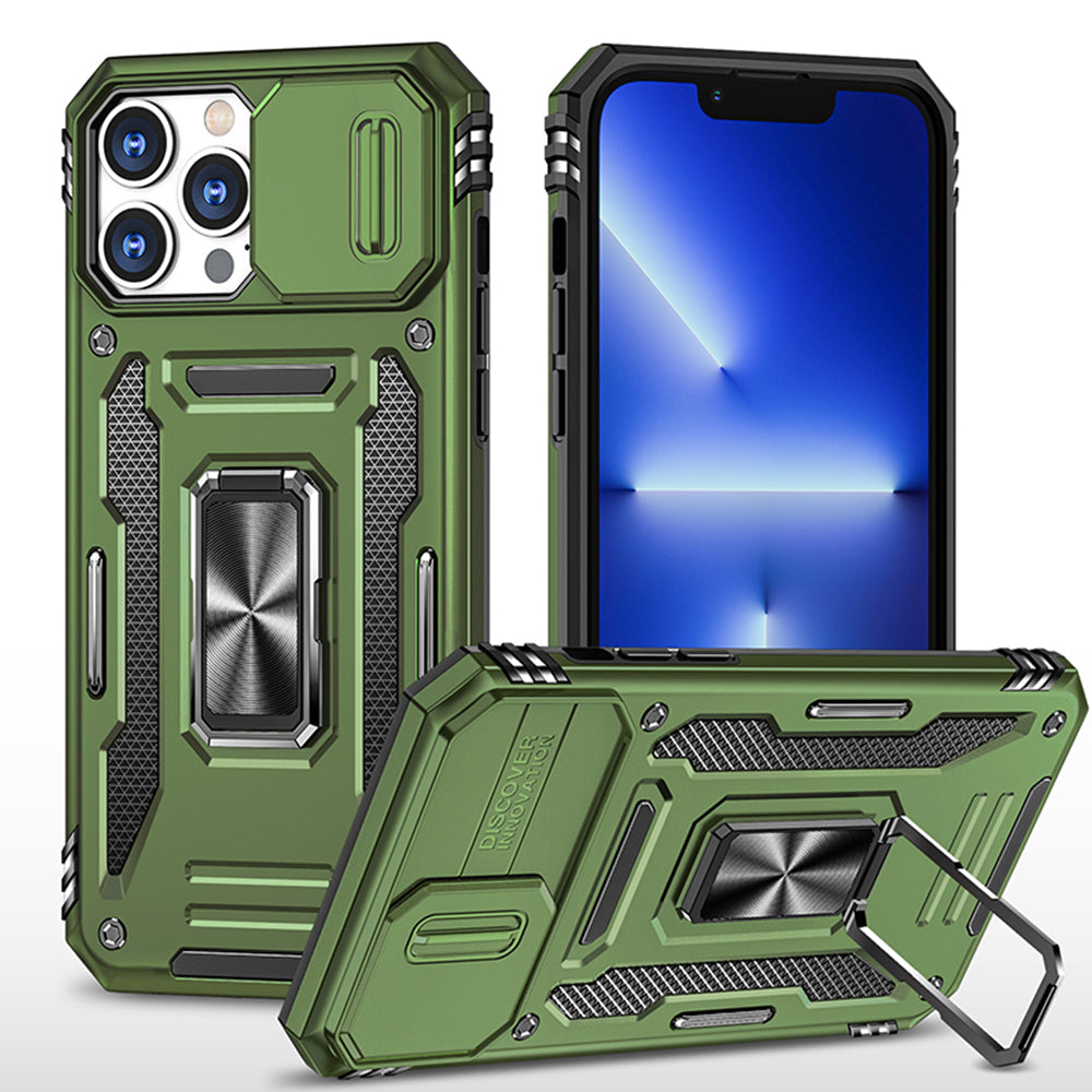 For Apple iPhone 14 /Plus Pro Max Hybrid Slide Camera Protection & 360° Rotateable Ring Stand, Heavy Duty Phone Case Cover