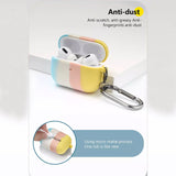 For Apple AirPods 3 (2021) Trio Colorful Block Silicone Skin Rubber TPU with Carabiner [Front LED Visible] Shock-Proof Full Protective  Phone Case Cover