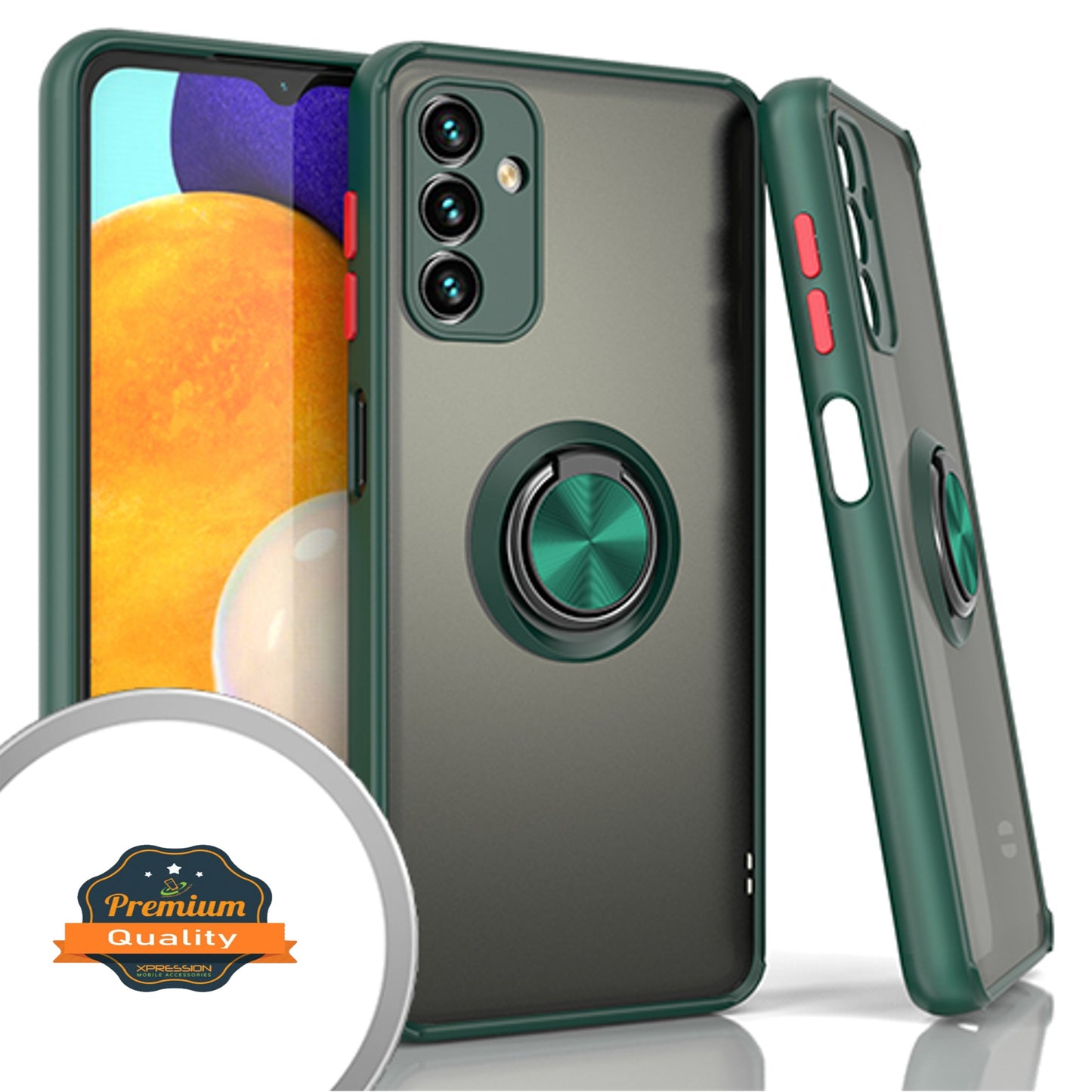 For Samsung Galaxy A33 5G Finger Ring Stand Holder Kickstand Hybrid Frosted Matte Soft TPU Hard PC Frame Shock-Absorption Phone Case Cover