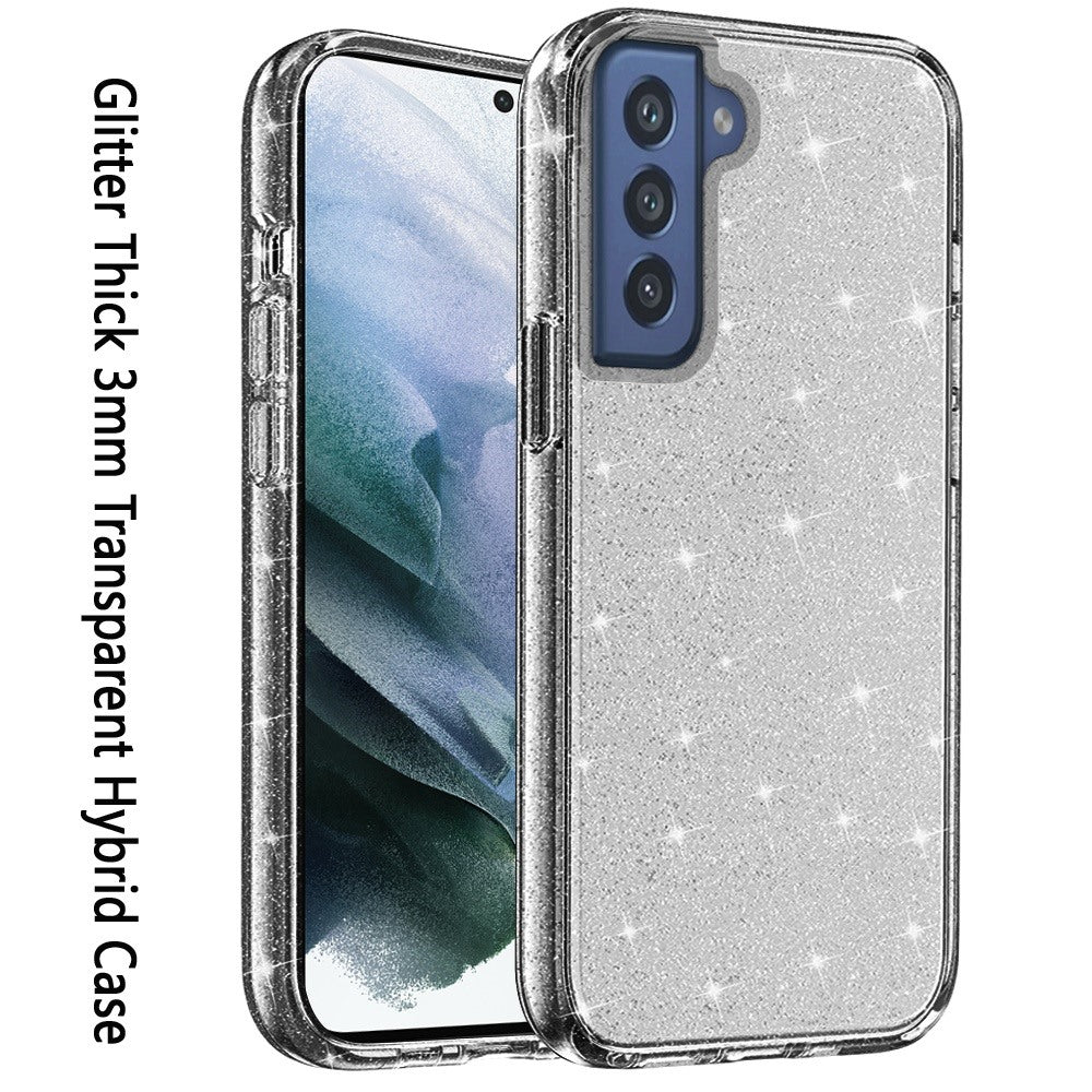 For Samsung Galaxy S22 /Plus Ultra Transparent Crystal Glitter Shiny Sparkle Bling TPU Rubber Hard PC Hybrid Armor Frame Shockproof Phone Case Cover