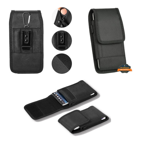 For Nokia C200 Universal Pouch Case Vertical Phone Holster Durable Nylon Cover with Belt Clip Loop, Velcro & Hook Carabiner [Black]