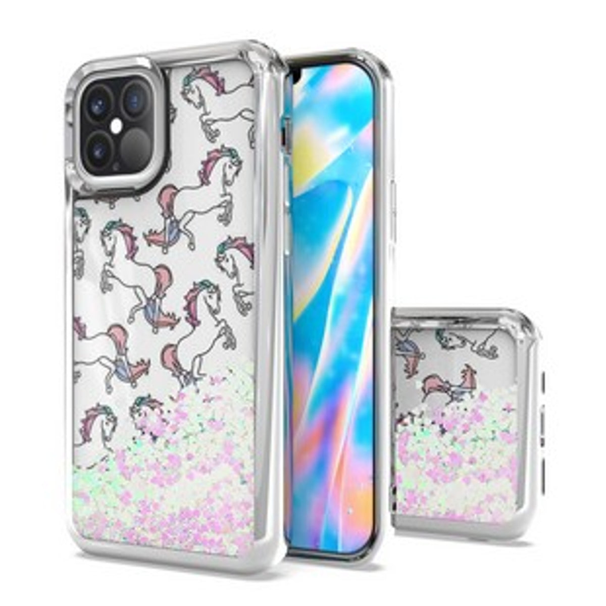For Apple iPhone 13 Mini (5.4") Pretty Fashion Pattern Plating Design Bling Shiny Moving Glitter Liquid Quicksand TPU Hybrid Rubber Phone Case Cover