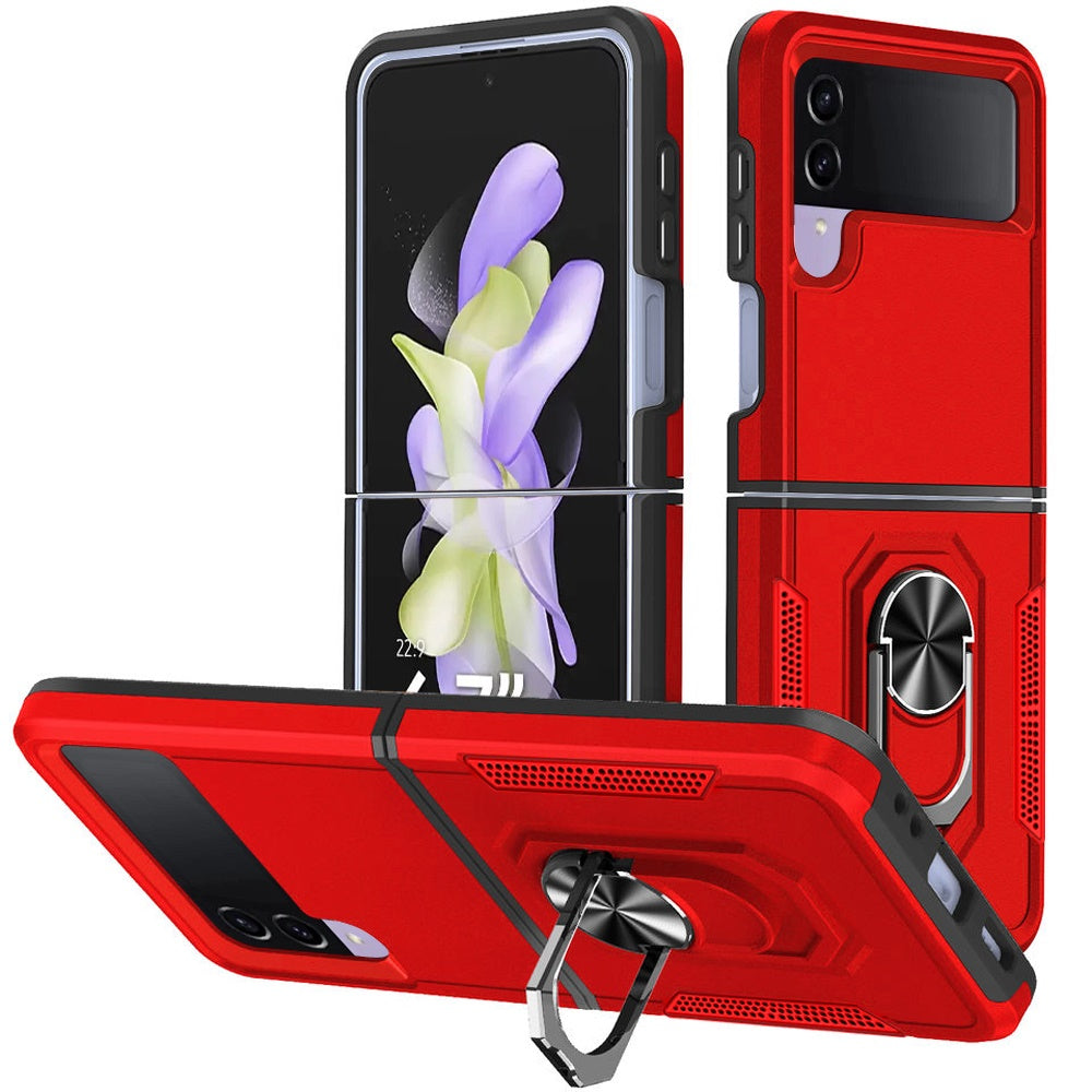 For Samsung Galaxy Z Flip 4 5G Matte Finish Slim Rugged Shockproof Hybrid with Magnetic Ring Stand Holder Phone Case Cover
