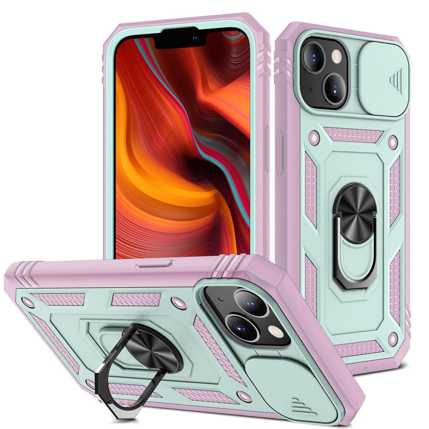 For Apple iPhone 14 (6.1") Hybrid Built-in 360° Rotate Magnetic Ring Stand with Camera Protection Heavy Duty Shockproof Phone Case Cover