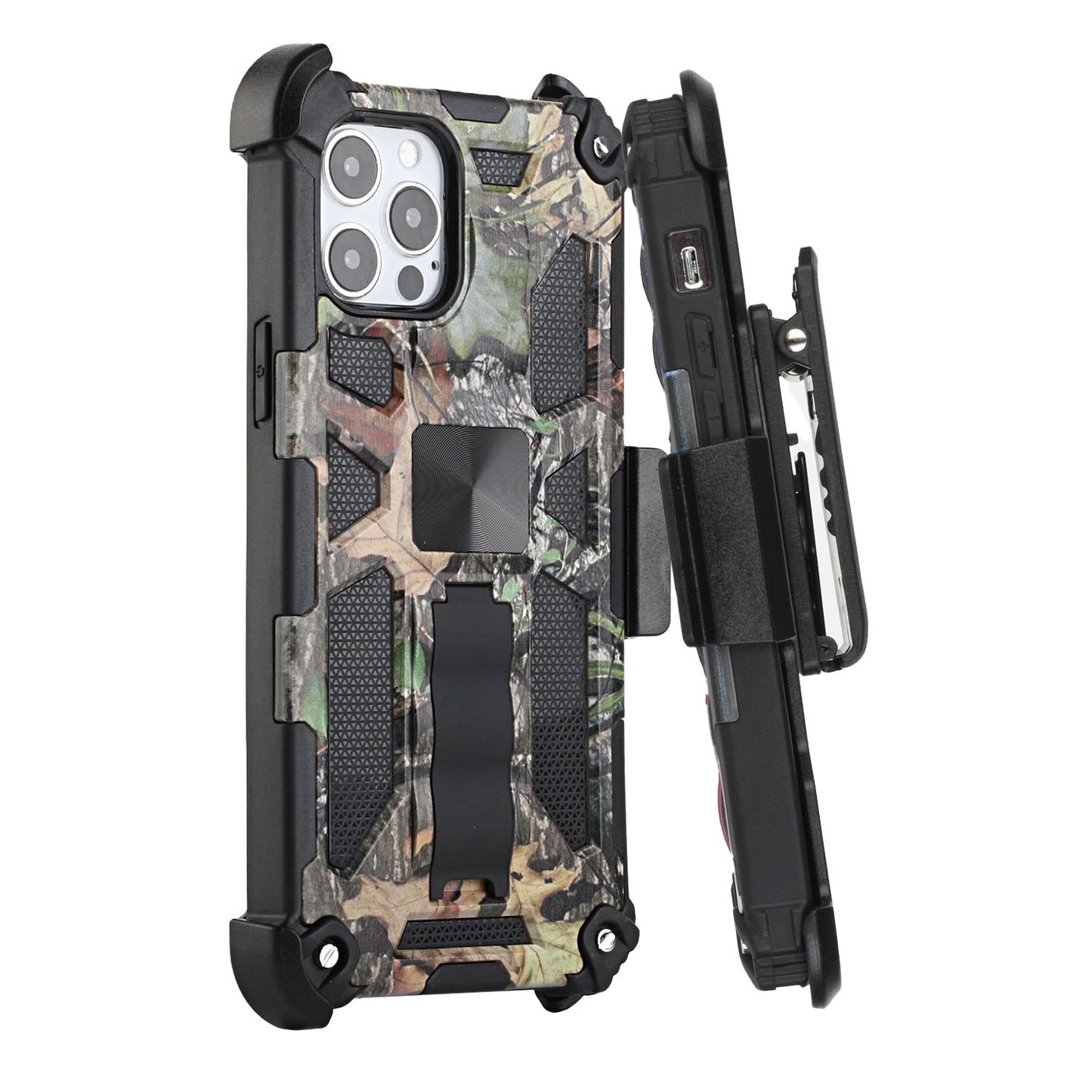 For Apple iPhone 13 (6.1") Hybrid 3in1 Combo Holster Belt Clip with Kickstand, Full-Body Armor Protective Military-Grade Phone Case Cover