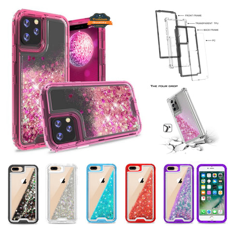For Apple iPhone 13 Mini (5.4") Hybrid Liquid Glitter 3D Bling Quicksand Flowing Sparkle Hard Shockproof 3in1 TPU Heavy Duty  Phone Case Cover