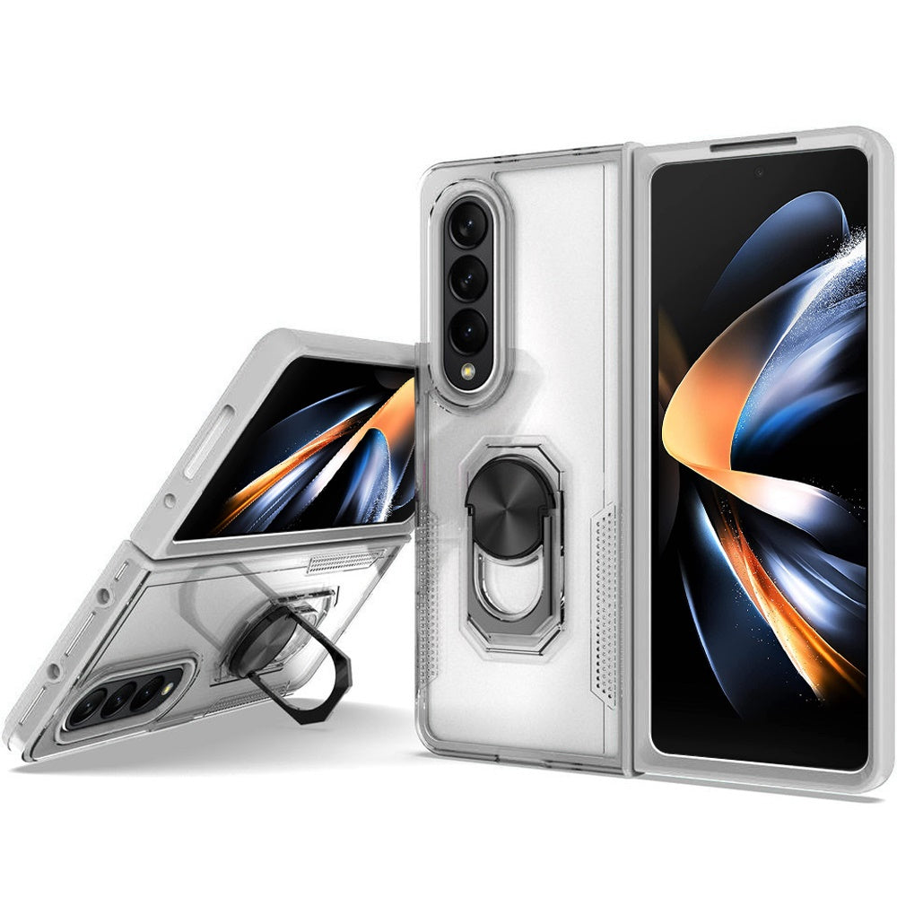 For Samsung Galaxy Z Fold 4 Clear Transparent Armor Defender Shockproof Hybrid with Ring Holder Kickstand Phone Case Cover