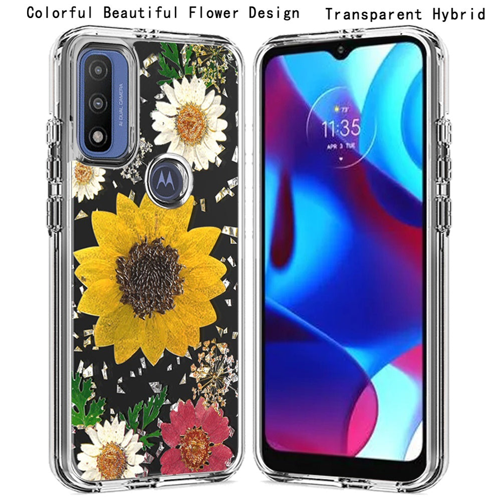 For Motorola Moto G Pure Glitter Floral Print Pattern Clear Design Shockproof Hybrid Fashion Sparkle Rubber TPU Bumper Phone Case Cover