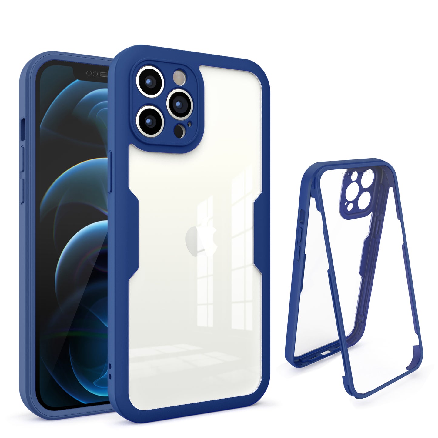 For Apple iPhone 13 Pro (6.1") Transparent Case with PET Screen Protector Slim Full Body Shockproof Hard PC & TPU Hybrid Protective Phone Case Cover