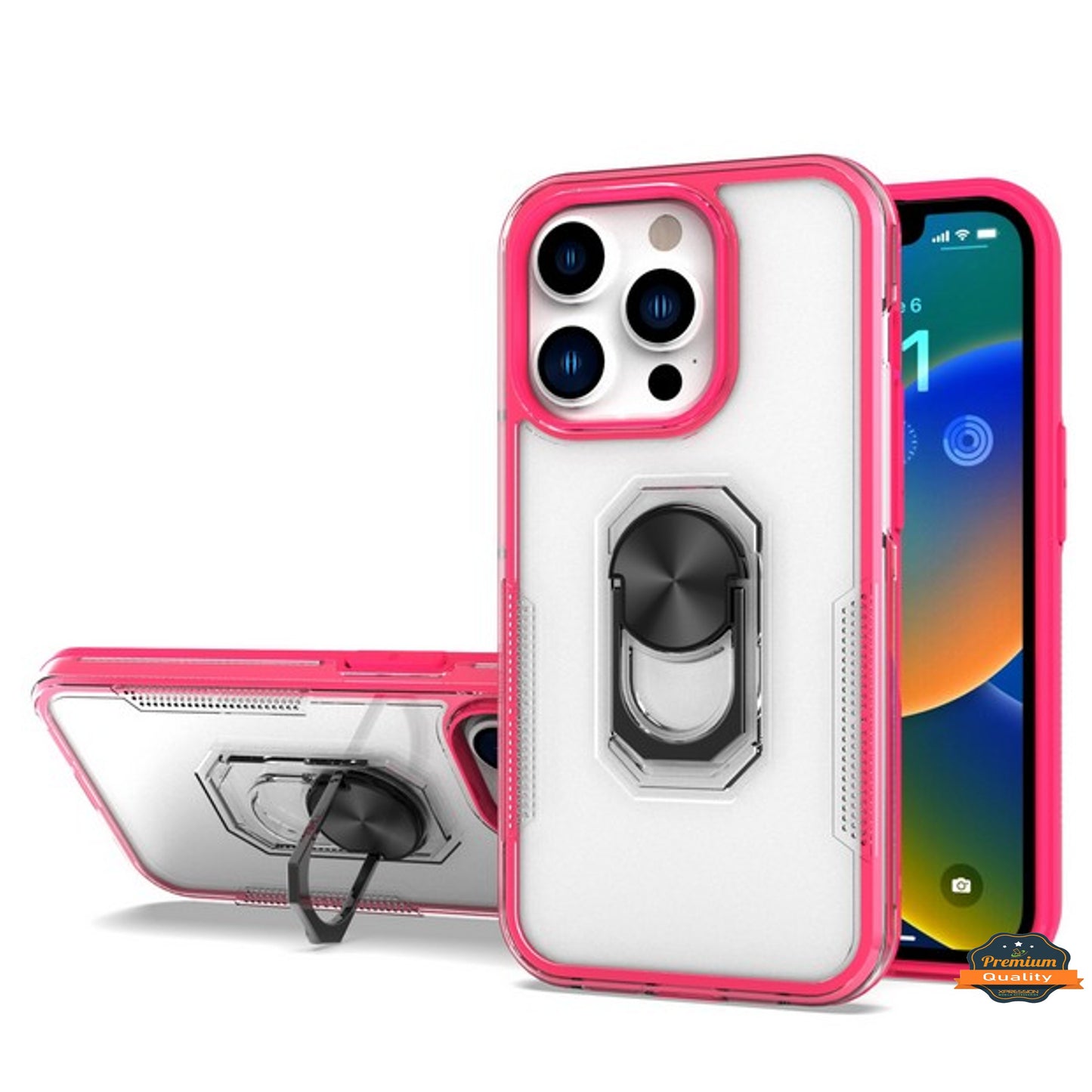 For T-Mobile Revvl 6 5G Transparent Hybrid with Magnetic Ring Stand (works with Car Mount) Detachable Frame Bumper Phone Case Cover