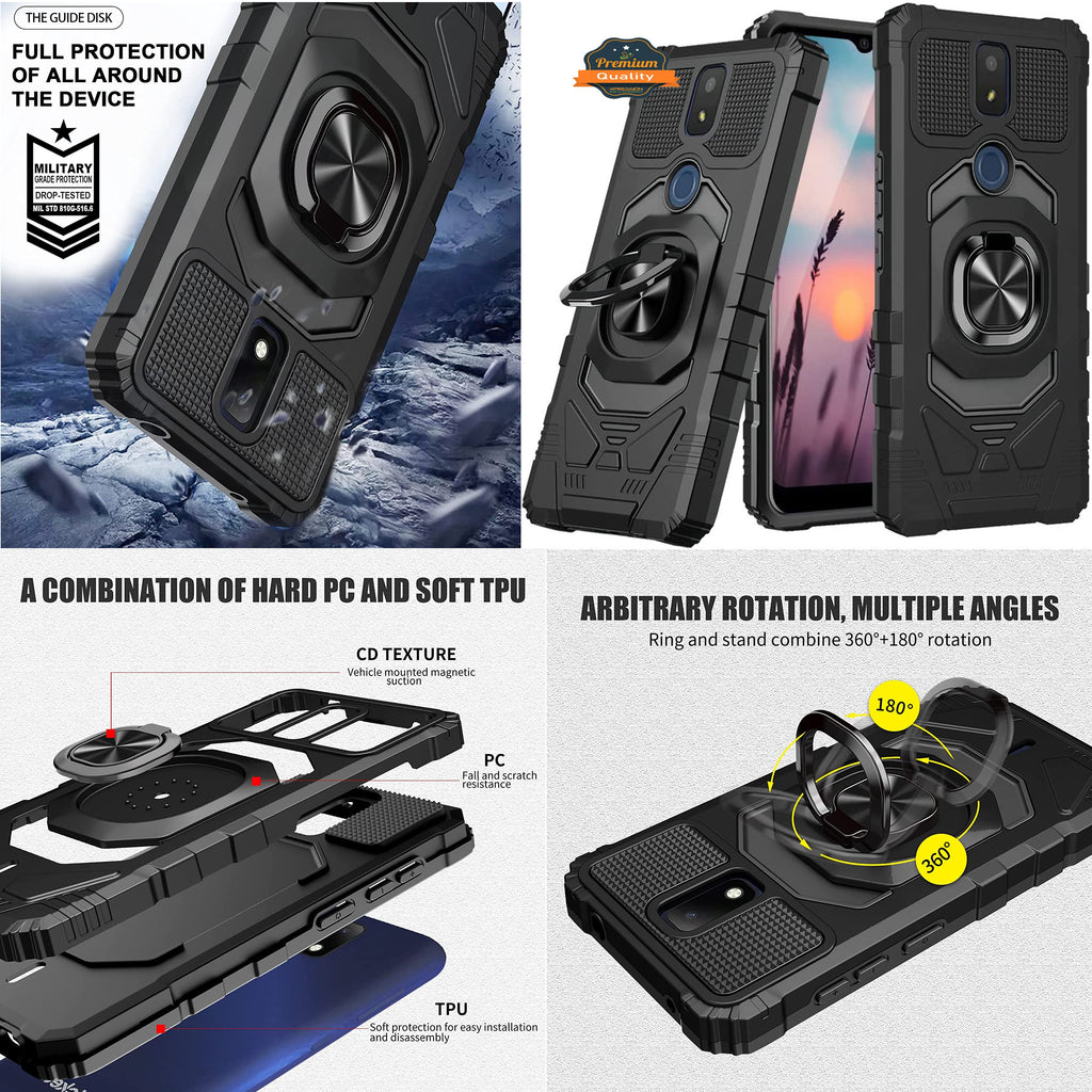 For T-Mobile Revvl 6 5G Full-Body 2in1 Magnetic Car Mount Metal Ring Holder Kickstand Heavy Duty Hybrid  Phone Case Cover