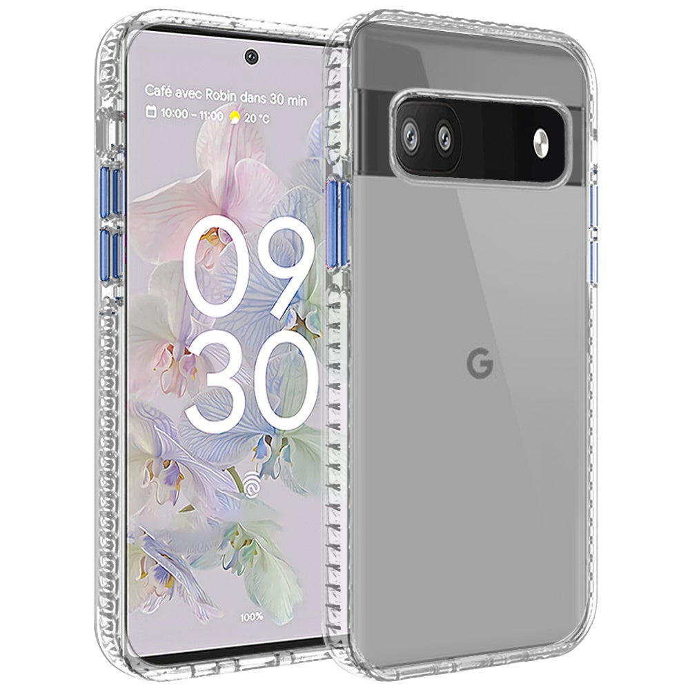 For Google Pixel 6A Crystal Transparent Rugged Shockproof Hybrid PC+TPU Colorful Buttons Military Grade Protection Back Phone Case Cover