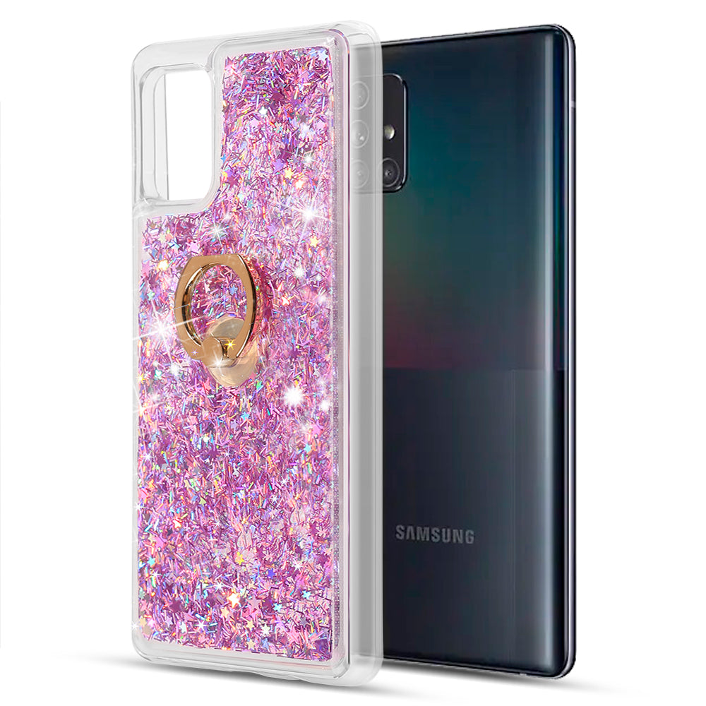 For Boost Mobile Celero 5G Hybrid Glitter Luxury Bling Sparkling Liquid Quicksand Glittering Sparkle TPU Rubber PC with Ring Stand Holder Kickstand Phone Case Cover