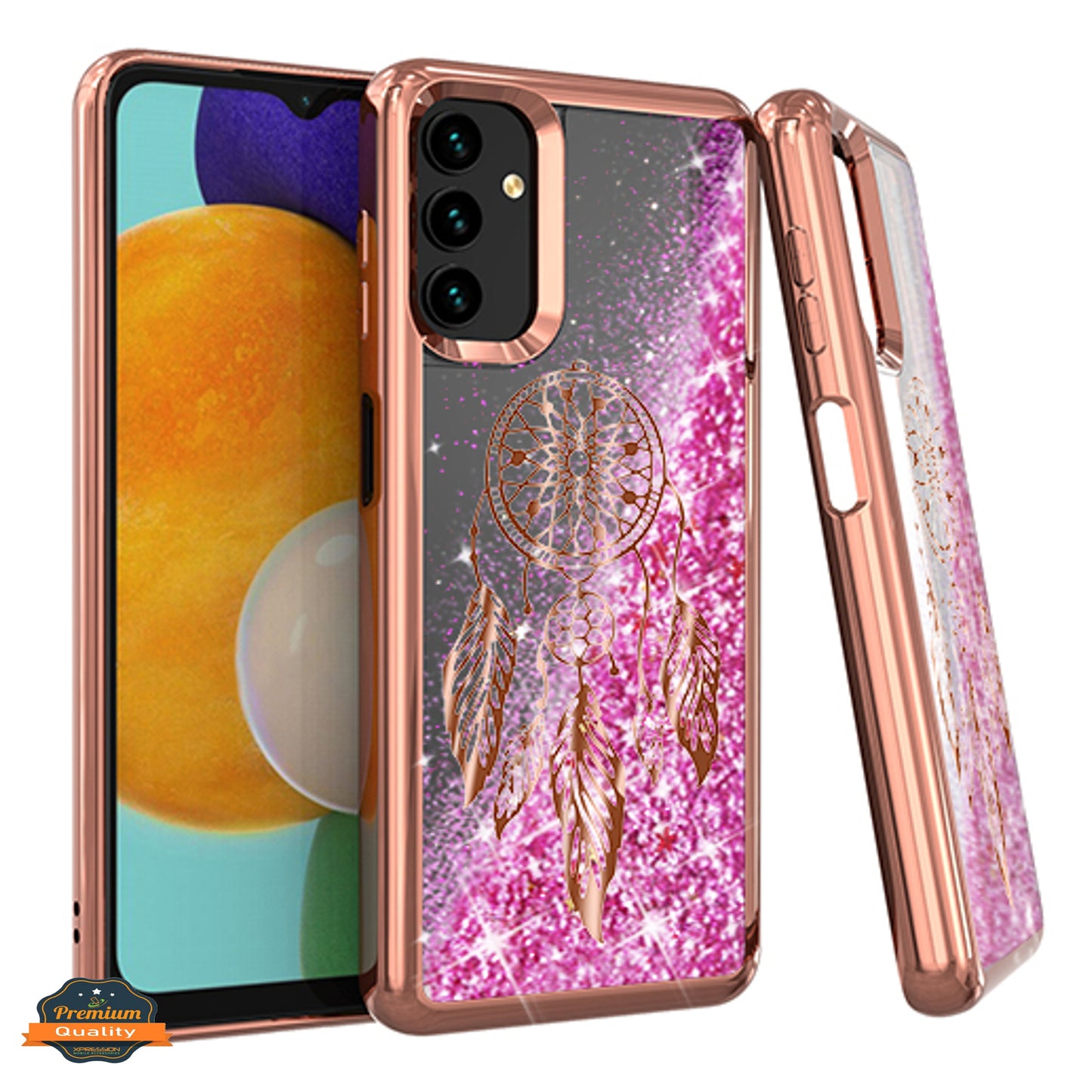 For Samsung Galaxy A33 5G Quicksand Liquid Glitter Bling Flowing Sparkle Fashion Hybrid TPU and Chrome Plating Hard PC Phone Case Cover