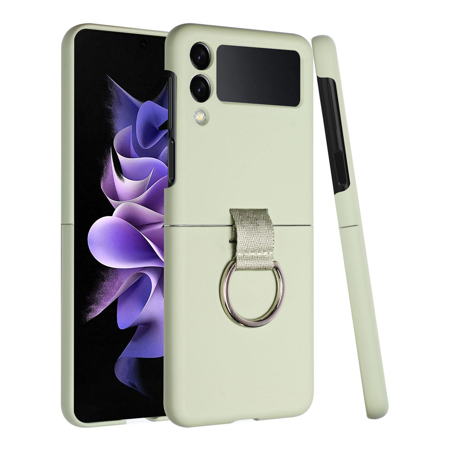 For Samsung Galaxy Z Flip 3 5G Slim Fit Hybrid Hard Rubber TPU Metal Ring Finger Hook Holder Strap Shockproof Protective Phone Case Cover